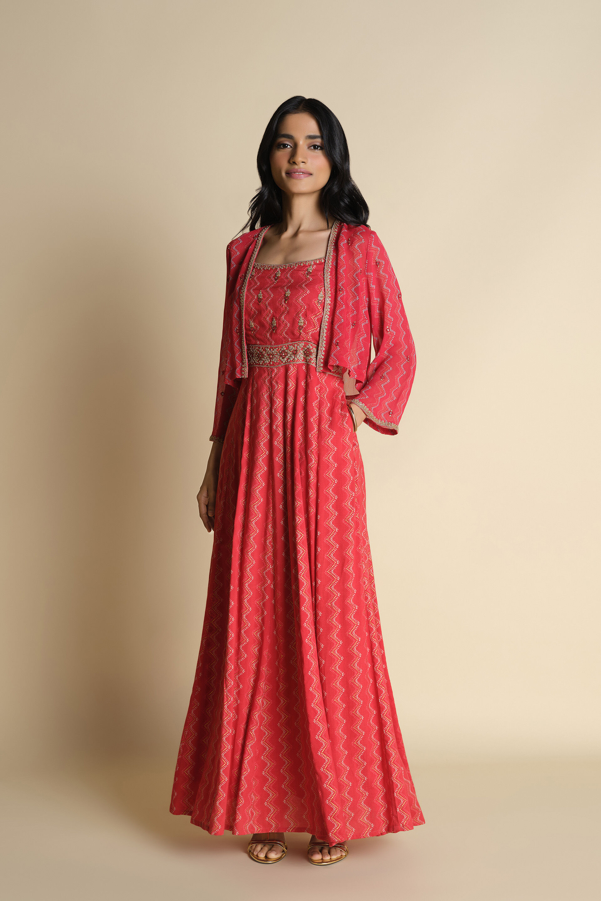 Saare Naache Shrug Set, Red, image 2